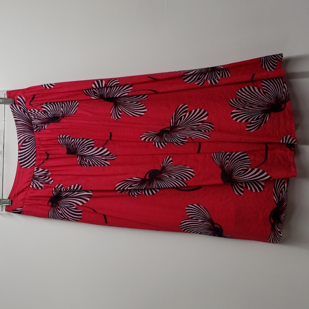Ann Taylor Red and Black Floral Midi Skirt